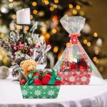 Cholemy 6 Sets 12 x 10 Inch Large Christmas Baskets for Gifts Empty Snowflakes Classic Empty Gift Baskets DIY Cardboard with Handles Xmas Cards Green Red Sturdy Box for Xmas Holiday Parties Gifts