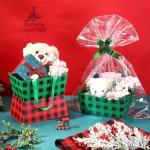 24Pcs Christmas Baskets For Gifts Empty Holiday Gift Basket with Plastic Bag and Pull Bow DIY Gift Package 9.8 x 6.5 x 4.3 Inch Cardboard Basket for Xmas Wrapping Supply(Red Green Black,Buffalo Style)
