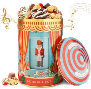 Christmas Gift Basket- Gourmet Food Gifts - Plays Music - Holiday Chocolate and Candy, Sweets and Snacks- Nutcracker Suite- Bonnie and Pop