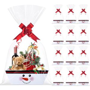 Hallswl 38Pcs 12 Set Christmas Gifts Baskets Bulk with Cellophane Basket Bags and Bows Ribbons,White Empty Christmas Cardboard Gift Box for Xmas Holiday Wedding Birthday Party Decorations