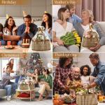 Reallnaive Baskets for Gifts Empty Sturdy Woven Bamboo Gift Basket with Gift Bags and Ribbons for Christmas Thanksgiving Birthday Mothers Day Housewarming Party Gift Wrapping, 12"x 8"x 6" (1 Set)