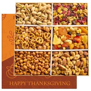 Thanksgiving Nuts Gift Basket Gourmet Holiday Food Gifts with Assorted Nuts and Dried Fruits Snack Fall Harvest Basket for Women Men Family & Corporate Care Package