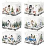 CHENGU 6 Pack Winter Storage Basket Collapsible Christmas Basket for Gifts Buffalo Plaid Holiday Decor Large Snowman Bin Foldable Xmas Tree Box with Handle for Bedroom Office Home