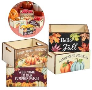 Gift Boutique Thanksgiving Wooden Mini Basket Crates Set of 4 Miniature Pumpkin Harvest Fall Boxes for Dollhouse Tiered Tray Centerpieces & Home Decor