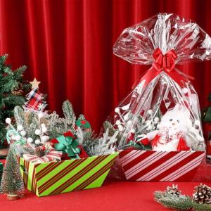 Kolldenn 24 Pcs Christmas Baskets for Gift Empty DIY Bulk 8 x 10 Red and Green Candy Cane Striped Gift Basket Kit with Handles 8 Basket 8 Bags and 8 Bows to Fill for Xmas Wedding Birthdays Wrapping