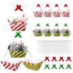 Kolldenn 24 Pcs Christmas Baskets for Gift Empty DIY Bulk 8 x 10 Red and Green Candy Cane Striped Gift Basket Kit with Handles 8 Basket 8 Bags and 8 Bows to Fill for Xmas Wedding Birthdays Wrapping