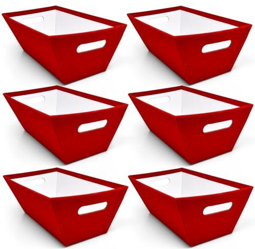 Gift Boutique - 6 Pack Red Velvet Christmas Gift Baskets 8" x 10" Rectangle Xmas Empty Gift Basket with Handles Cardboard Market Tray for Gifts Giving Holiday Decorative Present Wrapping