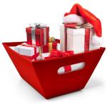 Gift Boutique - 6 Pack Red Velvet Christmas Gift Baskets 8" x 10" Rectangle Xmas Empty Gift Basket with Handles Cardboard Market Tray for Gifts Giving Holiday Decorative Present Wrapping