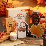 Daifunli 8 Pcs Thanksgiving Day Gifts Set for Women Happy Maple Leaf Gift Basket Includes 17oz Coffee Glass with Lid Straw Scented Candle Bracelet Hairband Socks Earrings Card Box
