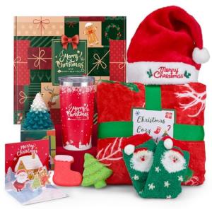 LUXULISH Christmas Gifts Basket for Women, Xmas Self Care Spa Gift Set for Her, Mom, Wife, Girlfriend, Sister, Coworkers, Boss, Teacher, Nurse, Christmas Tumbler Blanket Holiday Gift Box