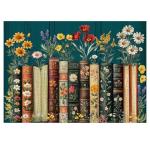 Vintage Wildflower Book Puzzles for Adults 1000 Pieces, Plant Floral Books Pages Jigsaw Puzzle, Retro Bookshelf Puzzles with Blossoming Wildflowers, Botanical Literary Theme Puzzle for Book Lovers