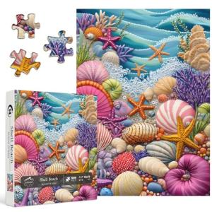 PICKFORU Beach Puzzles for Adults 1000 Pieces, Colorful Seashells Puzzle Sea Coral Starfish，Impossible Ocean Jigsaw Puzzles as Home Art