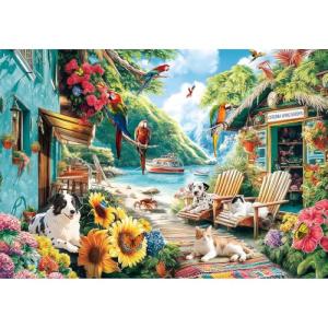 JJYHULK 2000 Piece Puzzle for Adults, Puzzles for Adults 2000 Pieces, Summer Seaside Flowers Dogs Parrots Jigsaw Puzzles, Challenging Puzzle Perfect for Game Nights, 39" X 28"