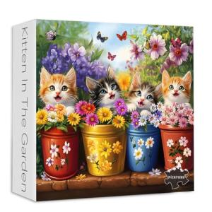 PICKFORU Cat Puzzles for Adults 1000 Pieces, Colorful Animals Jigsaw Puzzles Kitten Butterfly, Difficult Flower Plant Puzzle as Home Decor