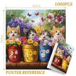 PICKFORU Cat Puzzles for Adults 1000 Pieces, Colorful Animals Jigsaw Puzzles Kitten Butterfly, Difficult Flower Plant Puzzle as Home Decor
