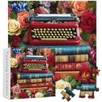 Vintage Flower Books Puzzle 1000 Pieces, PICKFORU Retro Wildflower Garden Jigsaw Puzzle Typewriter Rose, Challenging Spring Nature Plant Theme for Book Lovers