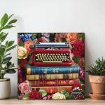 Vintage Flower Books Puzzle 1000 Pieces, PICKFORU Retro Wildflower Garden Jigsaw Puzzle Typewriter Rose, Challenging Spring Nature Plant Theme for Book Lovers