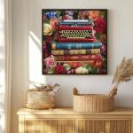 Vintage Flower Books Puzzle 1000 Pieces, PICKFORU Retro Wildflower Garden Jigsaw Puzzle Typewriter Rose, Challenging Spring Nature Plant Theme for Book Lovers