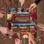 Vintage Flower Books Puzzle 1000 Pieces, PICKFORU Retro Wildflower Garden Jigsaw Puzzle Typewriter Rose, Challenging Spring Nature Plant Theme for Book Lovers