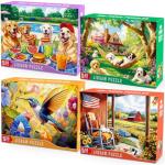 4 Packs 500 Piece Jigsaw Puzzles for Adults – Dog Puzzle, Puppy Garden, Hummingbird Flower Puzzle & Country Farm Landscape Adult Puzzles Set for Stress Relief, Family Activity, Gifts for Women Men