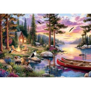 LUXDIVINA 2000 Piece Puzzle for Adults, Puzzles for Adults 2000 Pieces, Mountain Lake Campfire Camping Nature Jigsaw Puzzles, Family Fun Puzzle Perfect for Game Nights, 39" X 28"