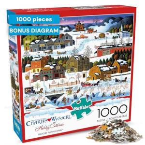 Buffalo Games - Hickory Haven Canal - Charles Wysocki - 1000 Piece Christmas Jigsaw Puzzle for Adults - Festive Winter Holiday Puzzles - Precision Cut Pieces and Bonus Poster