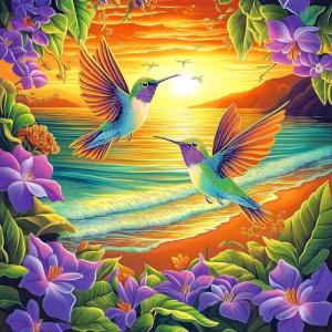 MINIWAN 500 Piece Jigsaw Puzzle for Adults – Hummingbirds & Beach Flower Design - Challenging Unique Puzzle - 20x20 Inches - Perfect for Family Fun