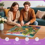 500 Piece Jigsaw Puzzles for Adults, Colorful Desert 500 Piece Puzzle, Vibrant Landscape with Cacti, Fox and Mountains Jigsaw Puzzles, Relaxing Gift for Adults, Seniors, 20.5 x 15 in