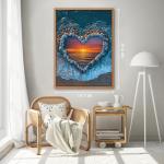 PICKFORU Beach Puzzles for Adults 1000 Piece, Ocean Heart Colorful Sunset Jigsaw Puzzle Scenic Scenery, Summer Marine Love Themed