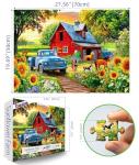 Country Farm 1000 Piece Jigsaw Puzzle for Adults, Vintage Red Barn with Blue Truck, Sunflower Garden Scene, Spring Puzzles for Adult Entertainment