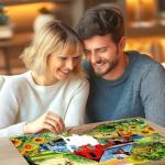 Country Farm 1000 Piece Jigsaw Puzzle for Adults, Vintage Red Barn with Blue Truck, Sunflower Garden Scene, Spring Puzzles for Adult Entertainment