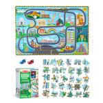 Melissa & Doug Race Around The World Tracks Cardboard Jigsaw Floor Puzzle and Wind-Up Vehicles (48 Pcs) for Preschoolers and Kids Ages 4+ - FSC Certified
