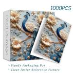 PICKFORU Pearl Peacock 1000 Piece Puzzle for Adults, Embroidery Flower Tree Jigsaw Puzzle,Difficult Impossible Animal Theme as Home Decor