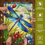 Sutinban Stained Glass Dragonfly 500 Piece Puzzles for Adult, Colorful Flower Jigsaw Puzzle 500 Pieces, Impossible Challenging Adult Puzzles for Happy Family Time, Great Gift for Puzzle Lovers