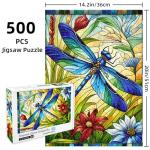 Sutinban Stained Glass Dragonfly 500 Piece Puzzles for Adult, Colorful Flower Jigsaw Puzzle 500 Pieces, Impossible Challenging Adult Puzzles for Happy Family Time, Great Gift for Puzzle Lovers