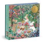 Galison Spring Tea Party – 500 Piece Foil Jigsaw Puzzle Featuring Beautiful Artwork of Rabbits Enjoying A Tea Party