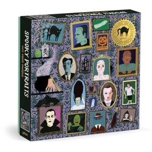 Galison Spooky Portraits – 500 Piece Foil Jigsaw Puzzle Featuring Scary Artwork of A Victorian Style Wall Filled Spooky Portraits with Gold Foil Accents