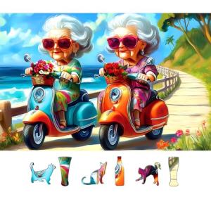 PuzzOne 500 Pieces Puzzles for Adults, Fun Grandma Friendship Impossible Hard Difficult Challenging Puzzles for Adults, Summer Beach Ride Jigsaw Puzzle for Family Games Gift, 23 x 25 inch