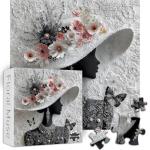 Impossible Puzzles for Adults 1000 Pieces,PICKFORU Floral Muse Puzzle Elegant Lady,Beauty Flower Woman Puzzle Black and White Pearl,Hard Challenge Jigsaw Puzzles Aesthetic