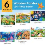 BenBen Puzzles for Kids Ages 4-6, 6 Pack 24 Piece Wooden Jigsaw Puzzles for Toddlers Ages 3-5, Preschool Learning Educational Toys for Boys Girls
