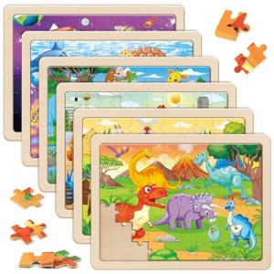 SYNARRY Wooden Puzzles for Kids Ages 4-6, 6 Packs 60 PCs Jigsaw Puzzles Preschool Educational Toys Gifts for Children Ages 4-8, Kids Puzzle for 4+ Year Olds Boys Girls
