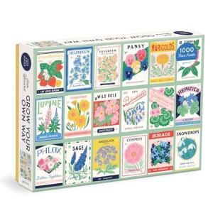 Galison Ever Upward – 1000 Piece Puzzle Fun and Challenging Activity with Bright and Bold Artwork of Vintage Style Flower Seed Packets for Adults and Families