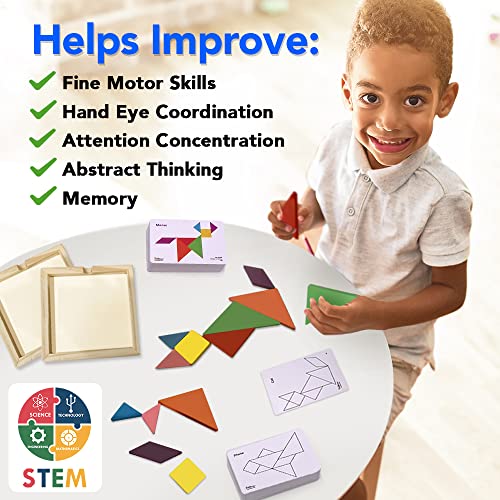 2 Wooden Tangram Puzzles with 52 Pattern Cards