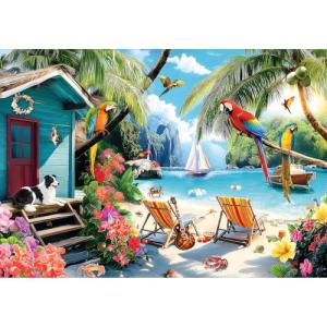 MAXZN 2000 Piece Puzzle for Adults, Puzzles for Adults 2000 Pieces, Summer Beach Parrots Dog Jigsaw Puzzles, Challenging Puzzle Perfect for Game Nights, 39" X 28"