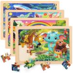4 Packs 24 PCs Wooden Puzzles for Kids Ages 3-5, Montessori Toddler Jigsaw Puzzles, Preschool Educational Toys Gifts for Children Ages 4-8, Puzzles Boards Toys Gifts for 3 4 5 6 7 8 9 Boys Girls