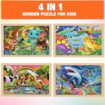 4 Packs 24 PCs Wooden Puzzles for Kids Ages 3-5, Montessori Toddler Jigsaw Puzzles, Preschool Educational Toys Gifts for Children Ages 4-8, Puzzles Boards Toys Gifts for 3 4 5 6 7 8 9 Boys Girls