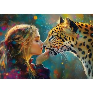 2000 Piece Puzzle for Adults – Girl and Leopard – Emotional Wildlife Art Puzzle, Challenging Jigsaw Puzzle for Adults 2000 Pieces, Idea & Wall Decor (39" x 27")