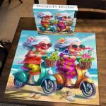 Summer Beach 1000 Piece Puzzle for Adults, PICKFORU Funny Beach Ride Jigsaw Puzzles, Unique Difficult Grandma Motorcycle Theme as Home Decor