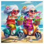 Summer Beach 1000 Piece Puzzle for Adults, PICKFORU Funny Beach Ride Jigsaw Puzzles, Unique Difficult Grandma Motorcycle Theme as Home Decor