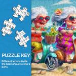 Summer Beach 1000 Piece Puzzle for Adults, PICKFORU Funny Beach Ride Jigsaw Puzzles, Unique Difficult Grandma Motorcycle Theme as Home Decor